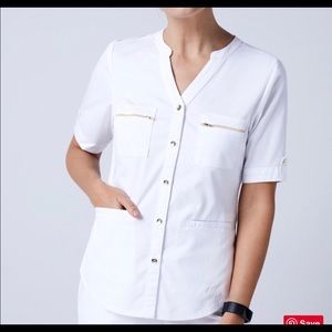 Jaanuu white button down scrub top